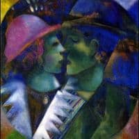 Marc Chagall The Lovers In Green Hand Painted Reproduction