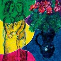 Marc Chagall The Lovers With 5 Colors Flowery - 1978 Hand Painted Reproduction