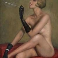 Marcel Rene Von Herrfeldt Smoking Ca. 1925 Hand Painted Reproduction