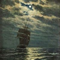 Martin Aagaard Ship In The Moonlight Hand Painted Reproduction