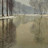 Max Clarenbach Winter On The River Erft Hand Painted Reproduction