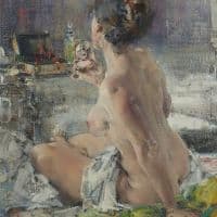 Nicolai Fechin Nude Woman With A Mirror Hand Painted Reproduction