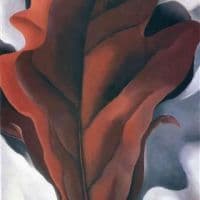 O Keeffe Large Dark Red Leaves On White Hand Painted Reproduction