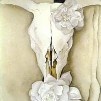 O Keffe Cow S Skull With Calico Roses - 1931 Hand Painted Reproduction