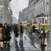Paul Gustave Fischer Tram A Bredgade Street Copenaghen 1920-1925 Hand Painted Reproduction