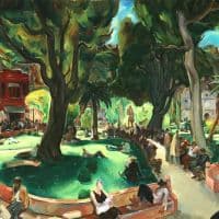 Phil Dike Sunday Afternoon In The Plaza De Los Angeles 1939 Hand Painted Reproduction