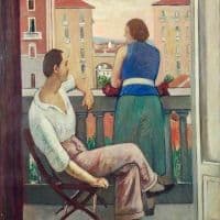 Pietro Marussig Figures On The Balcony 1921 Hand Painted Reproduction