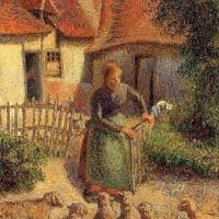 Pissarro Shepherdess Bringing Sheep In Hand Painted Reproduction