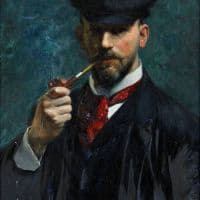 Robert Thegerstrom Self-portrait With Pipe Hand Painted Reproduction