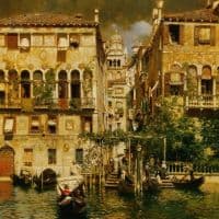 Ruben Santoro - Leaving A Residence On The Canal Grande Hand Painted Reproduction
