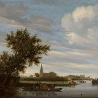 Salomon Van Ruysdael River View With Church And Ferry 1649 Hand Painted Reproduction