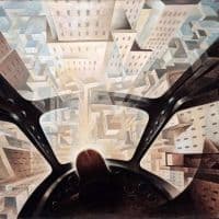 Tullio Crali Incuneandosi Nell Abitato - Plunging Into The City - 1938 Hand Painted Reproduction