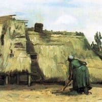 Van Gogh Farmhouse With Farmer Digging Hand Painted Reproduction