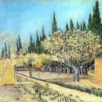 Van Gogh Flowering Fruit Garden Surrounded By Cypress Hand Painted Reproduction