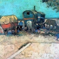 Van Gogh Gypsy Camp With Horse Carriage Hand Painted Reproduction