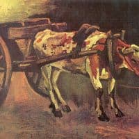 Van Gogh Ox Carts With Brown Ox Hand Painted Reproduction