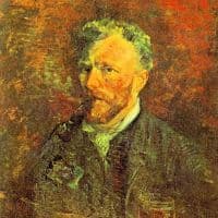 Van Gogh Self-portrait With Pipe At A Table Hand Painted Reproduction