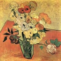 Van Gogh Still Life With Japanese Vase Roses And Anemones Hand Painted Reproduction