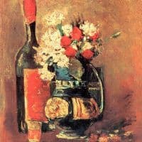 Van Gogh Vase Of White Carnations And Rose And Bottle Hand Painted Reproduction