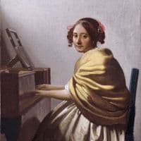 Vermeer A Young Woman Seated At The Virginal - Version 2 Hand Painted Reproduction