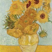 Vincent Van Gogh Sunflowers F456 Third Version - Blue Green Background Hand Painted Reproduction