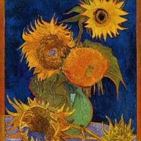 Vincent Van Gogh Sunflowers F459 Second Version - Royal-blue Background 1888 Hand Painted Reproduction