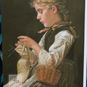 Albert Samuel Anker Knitting Girl 60 X 43 Cm