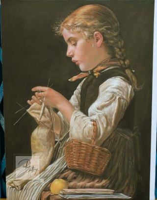 Albert Samuel Anker Knitting Girl 60 X 43 Cm