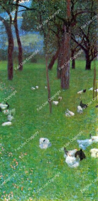 gustav-klimt-after-the-rain-garden-with-chickens-in-st-agatha