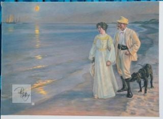 Kroyer Peder Severin Summer Evening On The Beach At Skagen. The Painter And His Wife 50 X 36 Cm oil reproduction