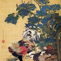 Ito Jakuchu Rooster And Hen With Hydrangeas