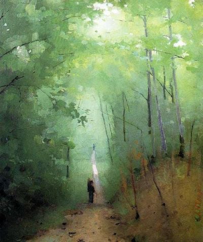 art oil painting reproduction of  Abbott Handerson Thayer Landscape At Fontainebleau Forest museum quality handmade