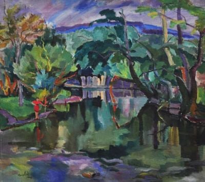 art oil painting reproduction of  Adalbert Erdeli Quiet River. Shelestovo 1947 museum quality handmade