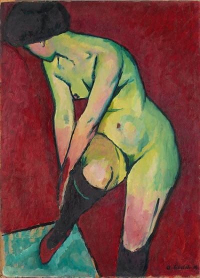 art oil painting reproduction of  Adolf Erbsloh Nude With A Garter Belt 1909 museum quality handmade