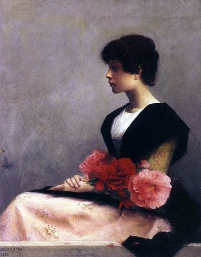 art oil painting reproduction of  Agache Alfred-pierre Jeune Fille Assise Tenant Des Fleurs Dans Les Bras Girl Sitting With Flowers On Her Lap 1889 museum quality handmade