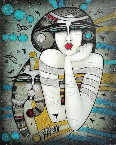 art oil painting reproduction of  Albena Vatcheva Woman With Cat museum quality handmade