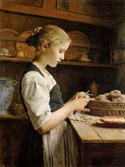 art oil painting reproduction of  Albert Anker The Little Potato Peeler 1886 museum quality handmade