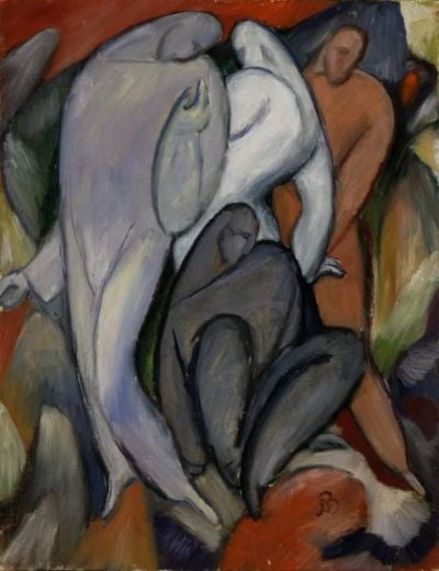 art oil painting reproduction of  Albert Bloch Four Pierrots 1912 museum quality handmade