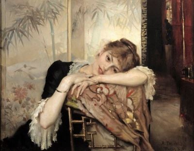 art oil painting reproduction of  Albert Edelfelt The Parisienne Virginie - 1883 museum quality handmade