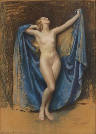 art oil painting reproduction of  Albert Henry Collings The Blue Cloak museum quality handmade