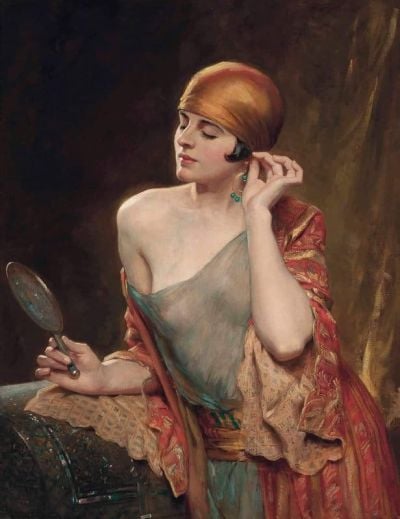 art oil painting reproduction of  Albert Henry Collings The Studio Mirror museum quality handmade