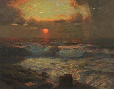 art oil painting reproduction of  Albert Julius Olsson Sunset At Land S End Cornwall museum quality handmade