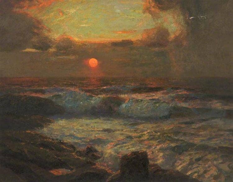 Albert Julius Olsson Sunset At Land S End Cornwall museum quality