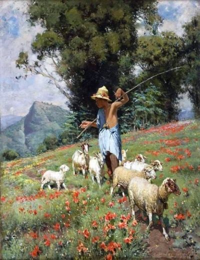 art oil painting reproduction of  Alceste Campriani The Little Neapolitan Shepherd museum quality handmade