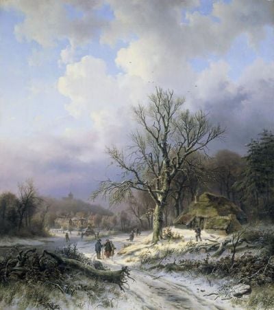 art oil painting reproduction of  Alexander Joseph Daiwaille Snowlandscape 1845 museum quality handmade