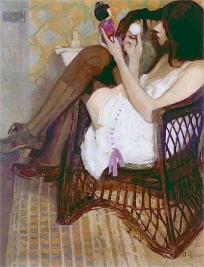 art oil painting reproduction of  Alfons Karpinski Jane With Japan Doll 1909 museum quality handmade