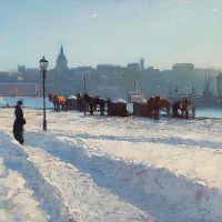Alfred Bergstrom Winter Scene From The Stockholm Waterfront Hand Painted Reproduction