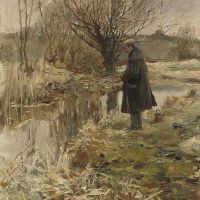 Alfred Munnings Pike Fishing In January - 1898 Hand Painted Reproduction