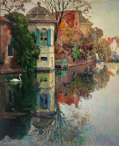 art oil painting reproduction of  Alfred Van Neste Vue Du Fleuve museum quality handmade