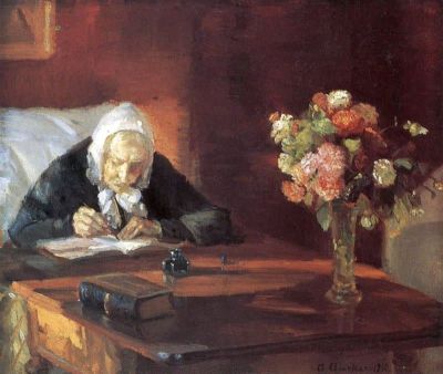 art oil painting reproduction of  Anna Ancher Ane Hedvig Brondum Sitting At The Table 1910 museum quality handmade
